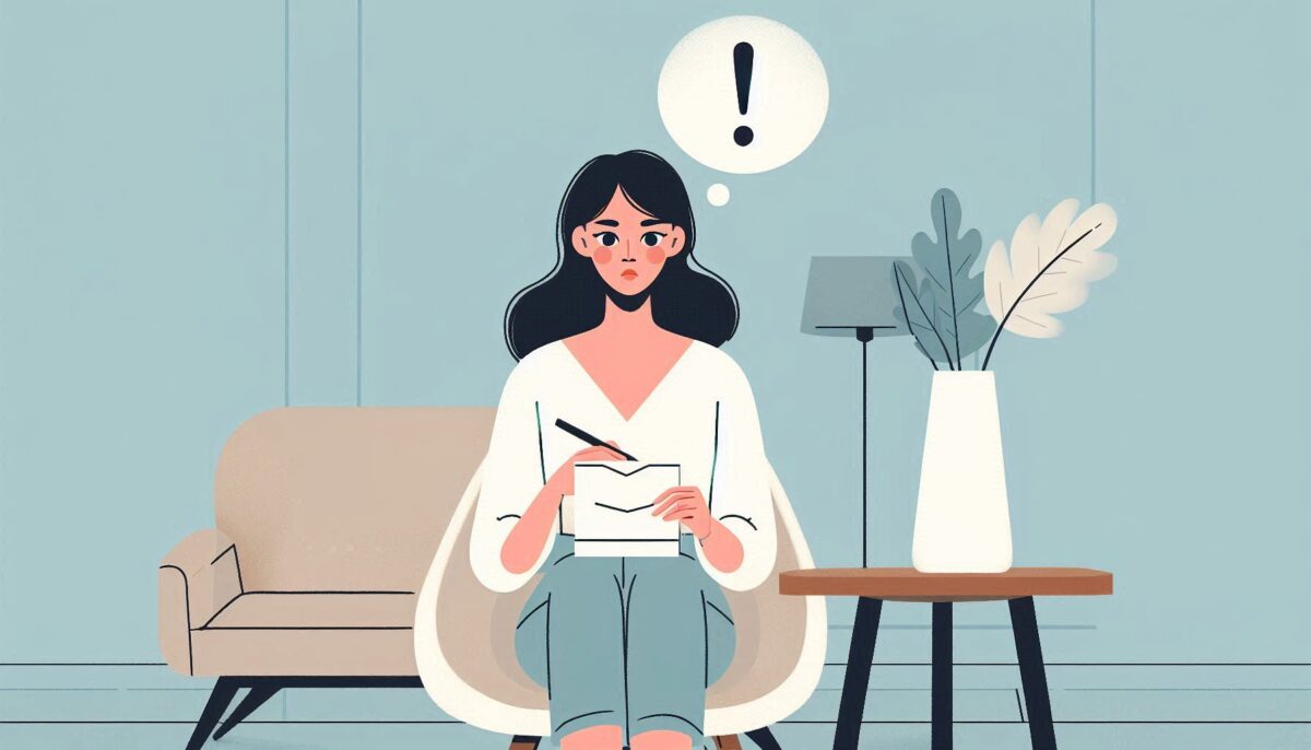 リビングで封筒に数字を書き入れている女性