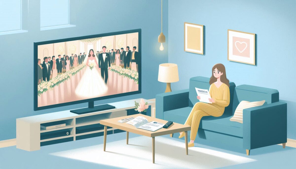 結婚式の招待状を眺める女性