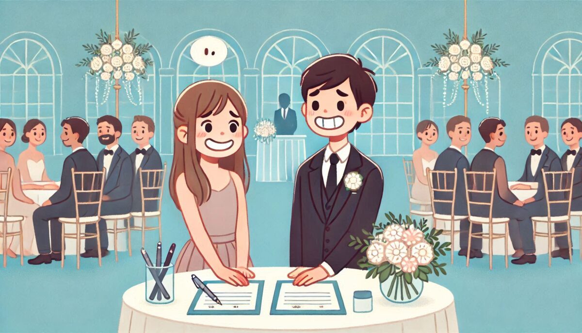 初対面で結婚式の受付をすることになった男性と女性